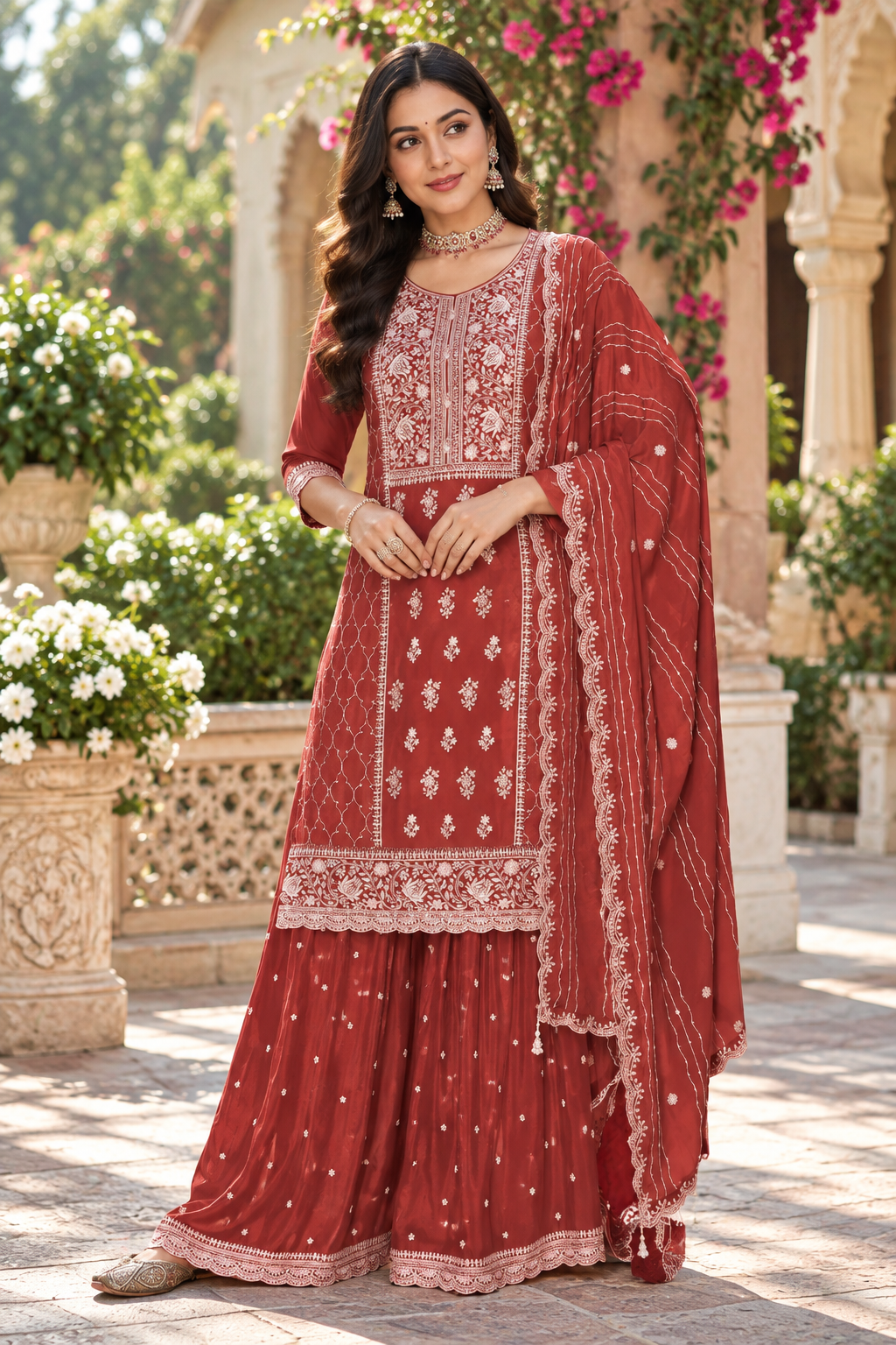 Pakistani Suit for Women Heavy Work Chinon Sequence Embroidery Work Wonderful Semi-Stitched Sharara Suit