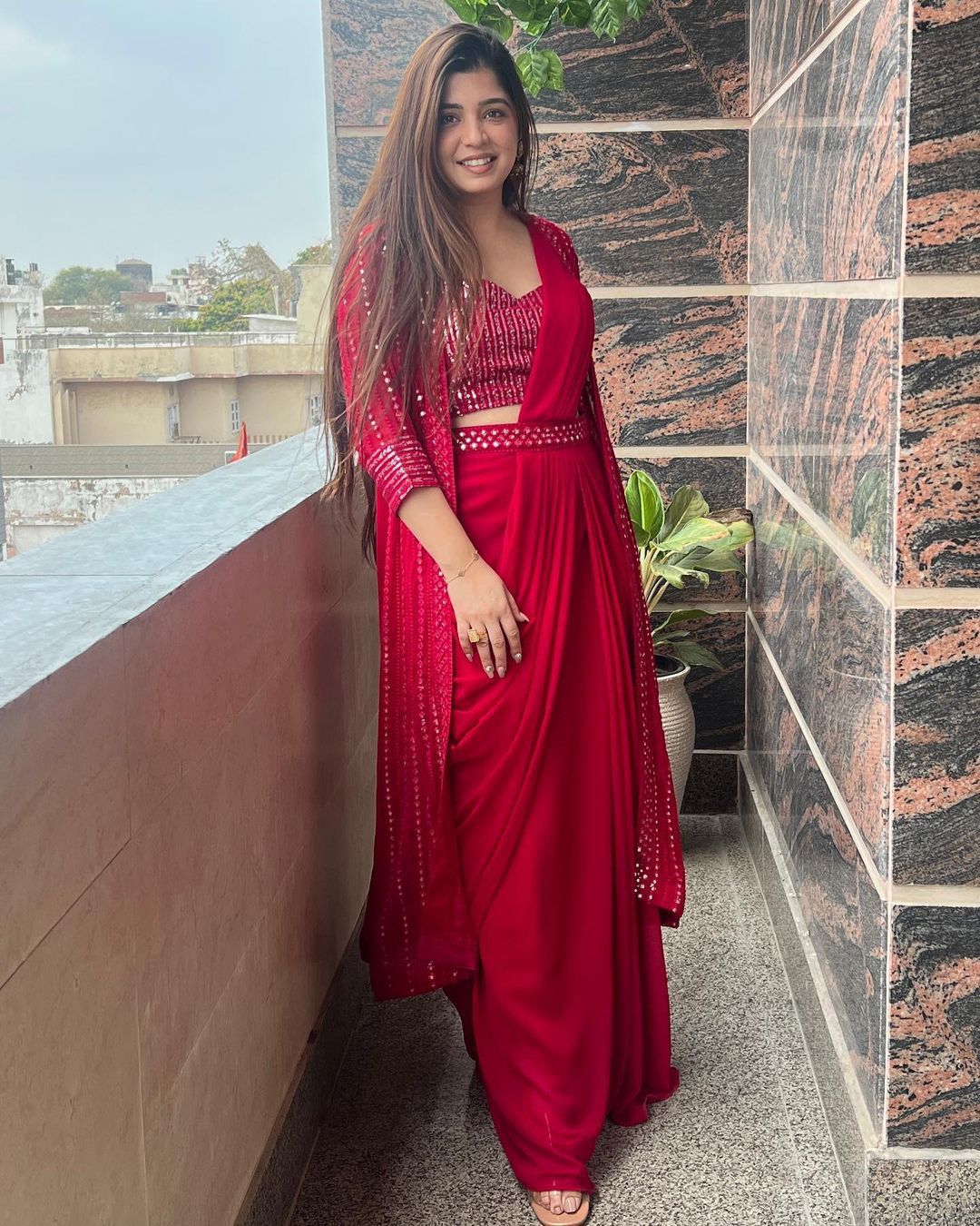 Divinely Red Color Brand New Sequence Embellished Party Wear Saree By Dealbazaars