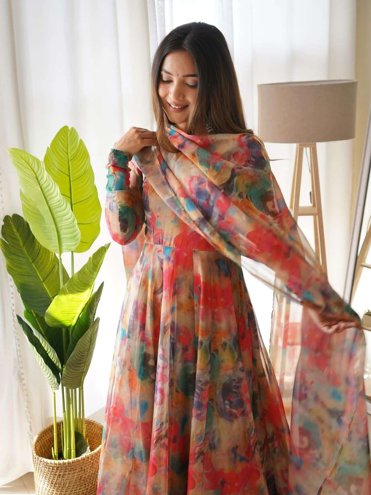 Multi color designer stylish digital printed anarkali dress with dupatta for function wear