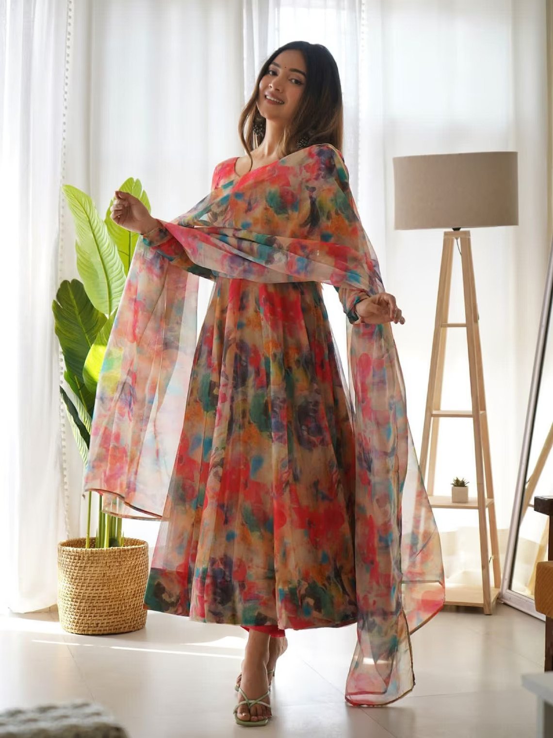 Multi color designer stylish digital printed anarkali dress with dupatta for function wear