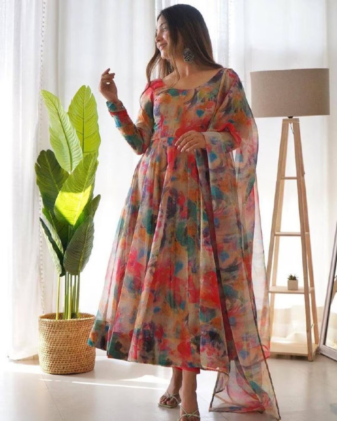 Multi color designer stylish digital printed anarkali dress with dupatta for function wear