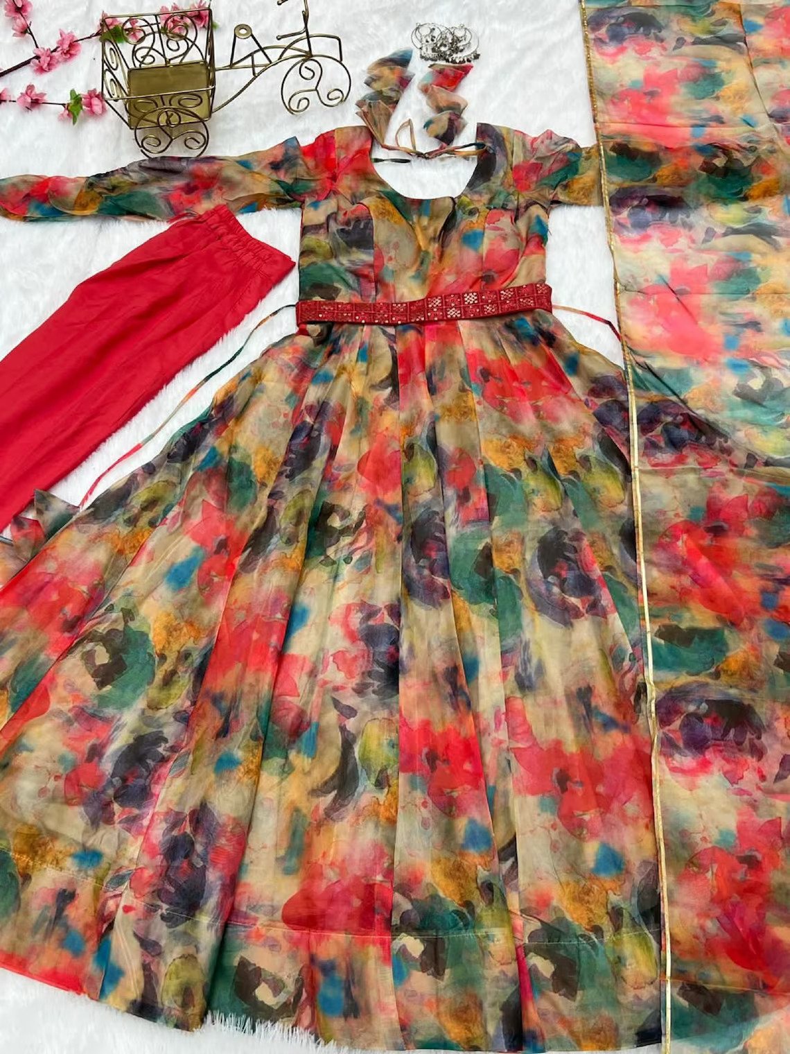 Multi color designer stylish digital printed anarkali dress with dupatta for function wear