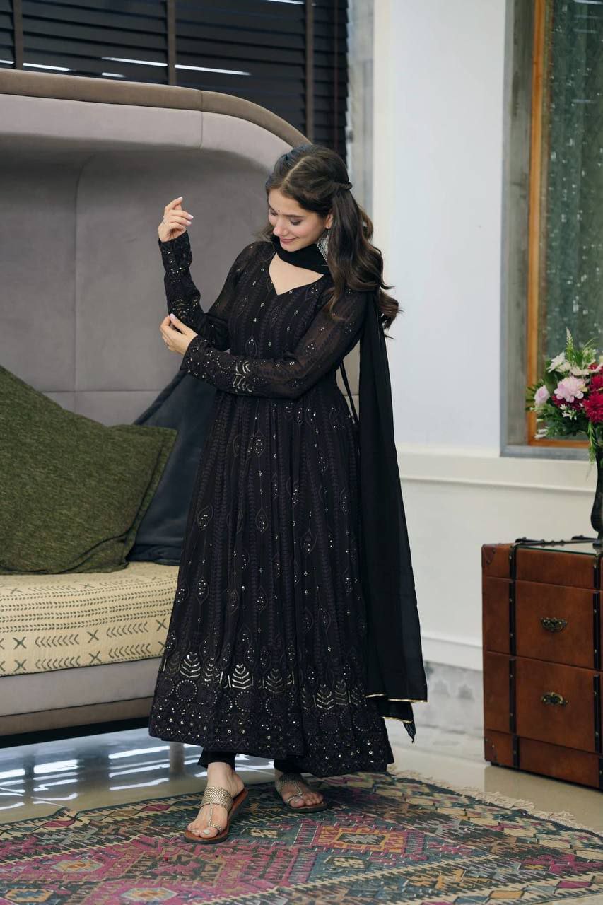 Black Georgette Heavy Embroidery Work Gown with Dupatta Bridensmind Dresses black Party Wear Gown For Woman
