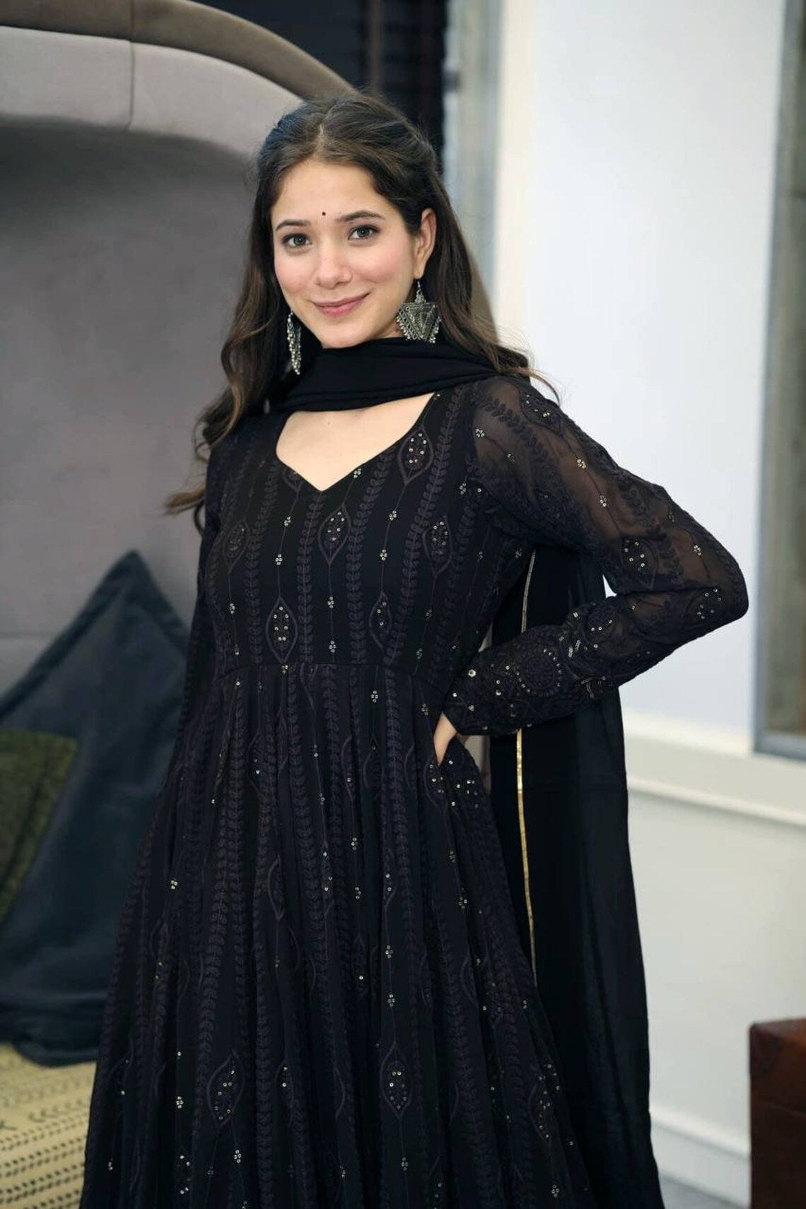 Black Georgette Heavy Embroidery Work Gown with Dupatta Bridensmind Dresses black Party Wear Gown For Woman