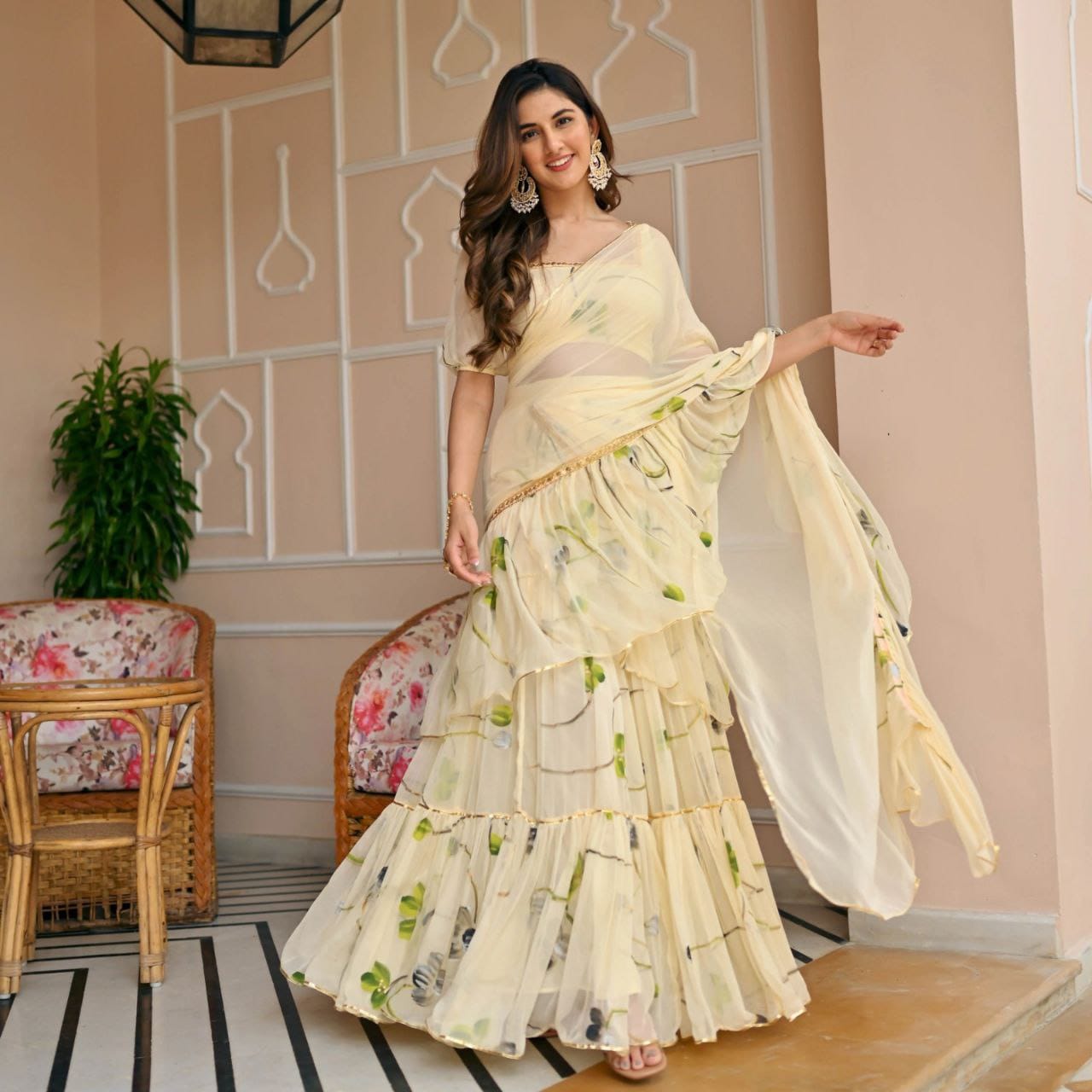 NEW DESIGNER PARTY WEAR LAHENGA SAREE WITH STICH CHOLI WITH EMBROIDERY WORK