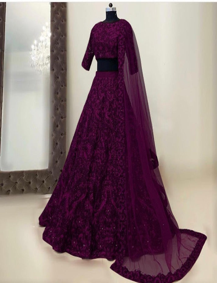Wine Color Designer Tapeta Silk Chain Diamond Work Wedding Wear Lehenga Choli