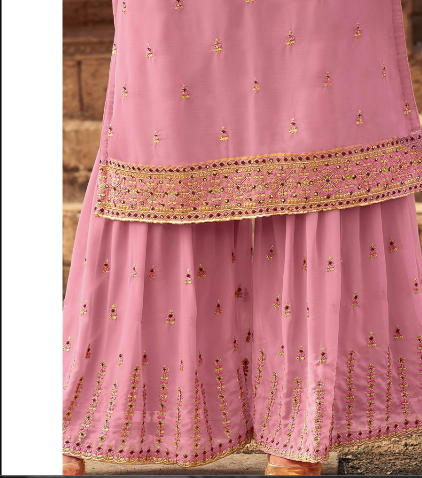 Amazing Georgette Thread Work Semi Stitched Sharara Plazzo Salwar Suit For Women