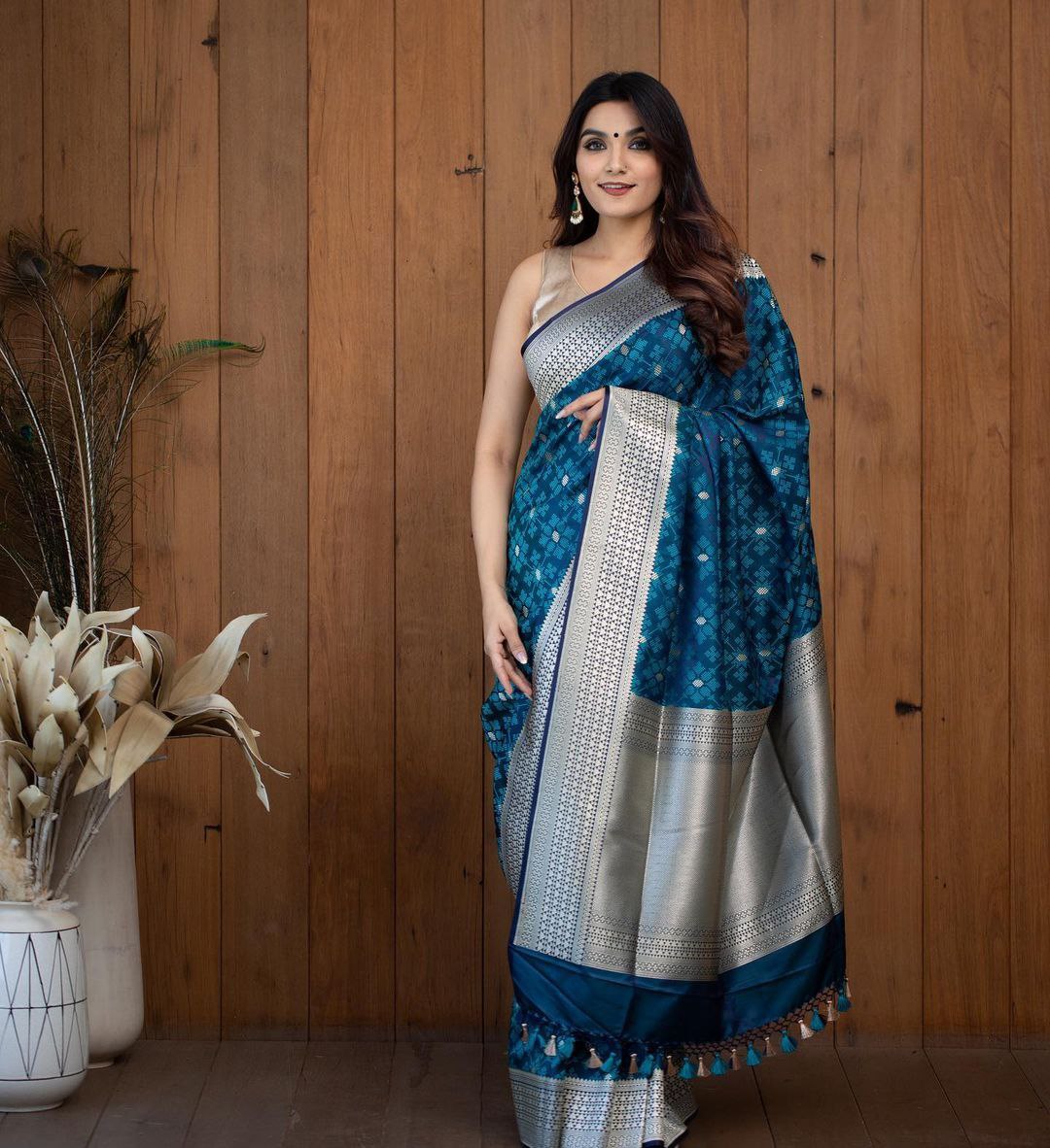 Tremendous Blue Color Wedding Wear Soft Lichi Silk Designer Jacquard Work All Over Saree With Blouse By Dealbazaars