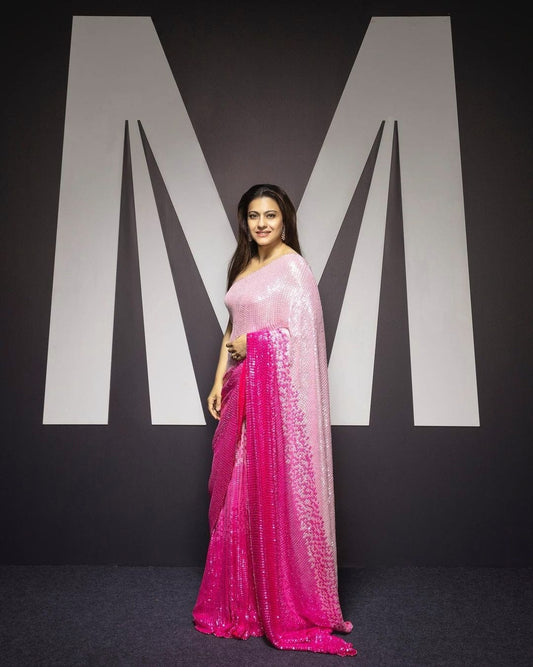 Pink Color Heavy Georgette Dual Sequence Embroidery Work Designer Saree