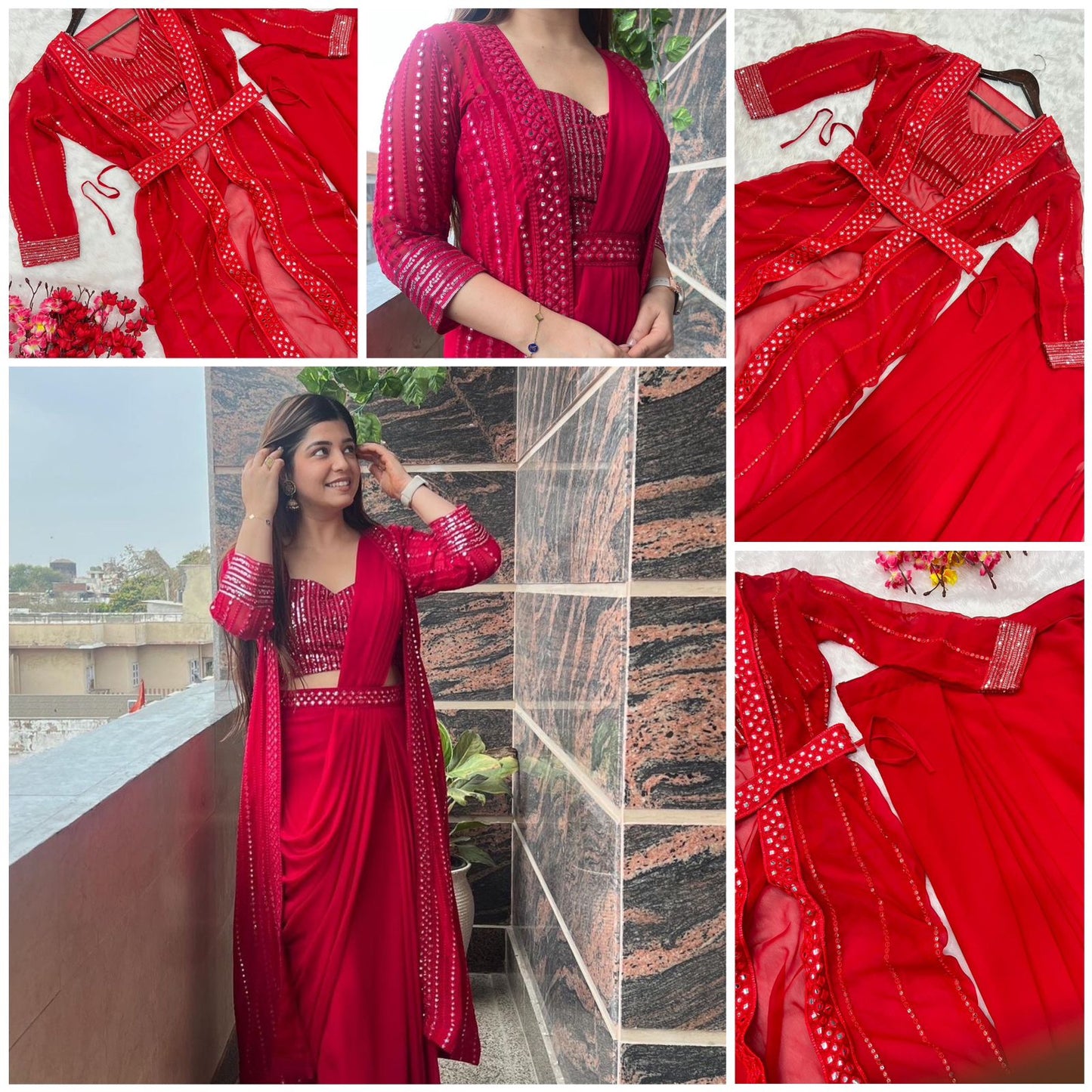Divinely Red Color Brand New Sequence Embellished Party Wear Saree By Dealbazaars