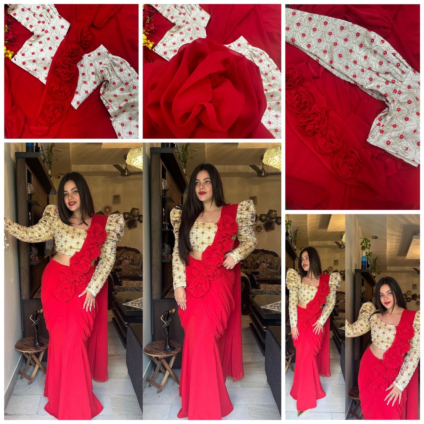 RED NEW DESIGNER PARTY WEAR LAHENGA SAREE WITH STICH BLOUSE WITH EMBROIDERY WORK WITH FANCY FLOWER