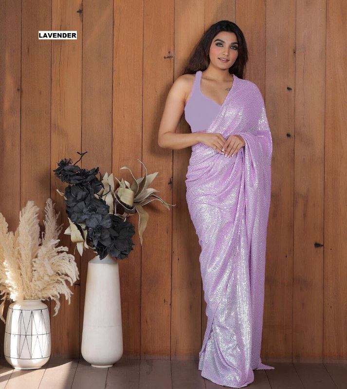SEQUINS RANI NEW BLOCK BUSTER BOLLYWOOD 3MM EMBROIDERY DOUBLE SEQUINS WORK PARTYWEAR SAREE FOR WOMEN'S