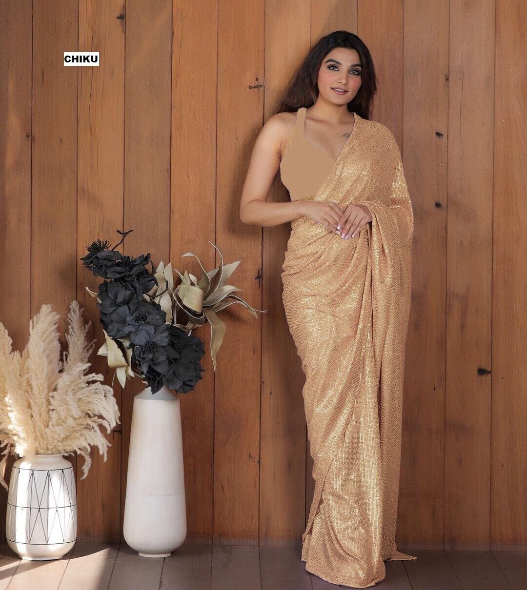 SEQUINS RANI NEW BLOCK BUSTER BOLLYWOOD 3MM EMBROIDERY DOUBLE SEQUINS WORK PARTYWEAR SAREE FOR WOMEN'S