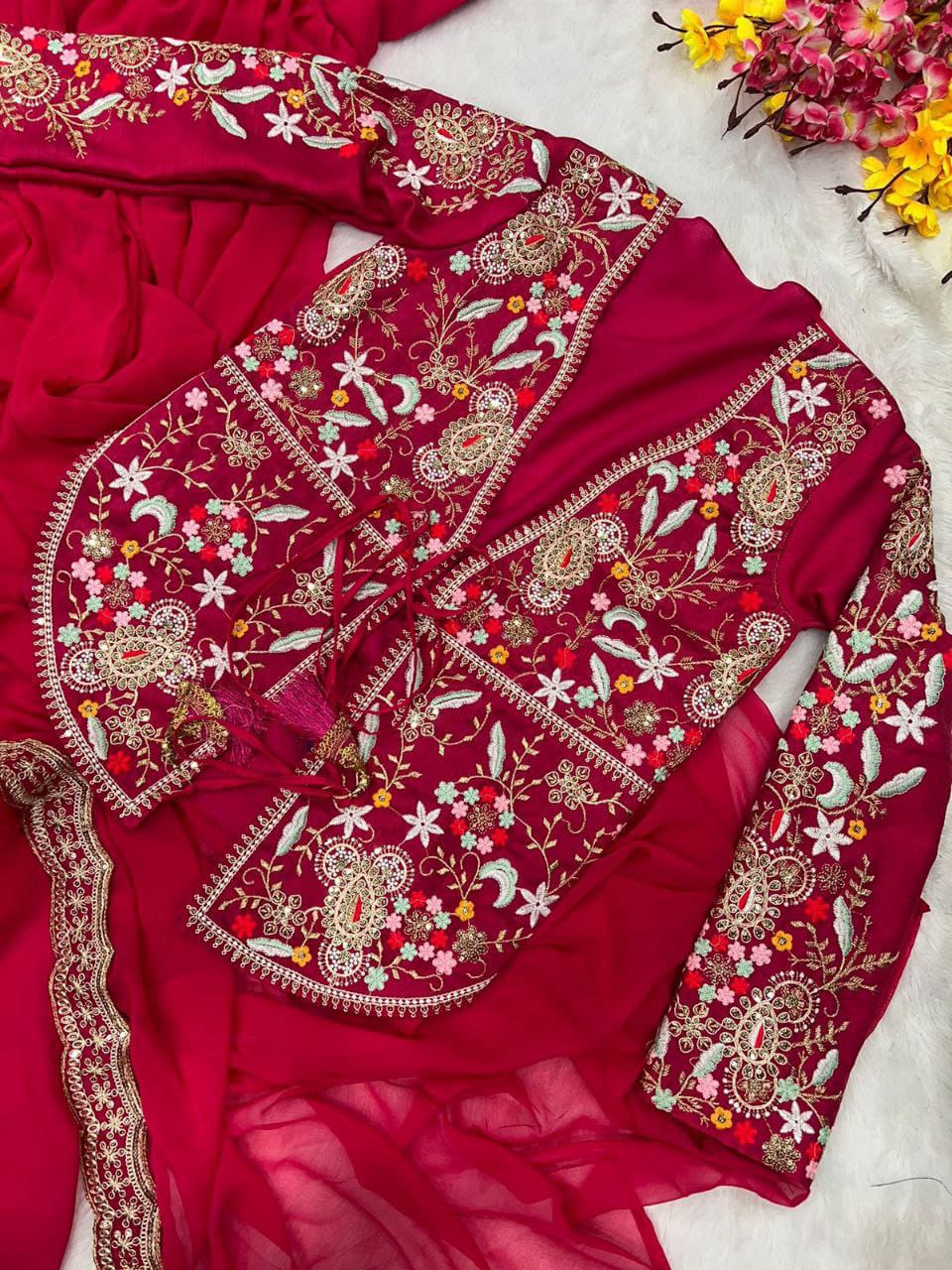 Red Women's Beat Exclusive Party Wear Designer Gown With koti and Dupatta By Dealbazaars