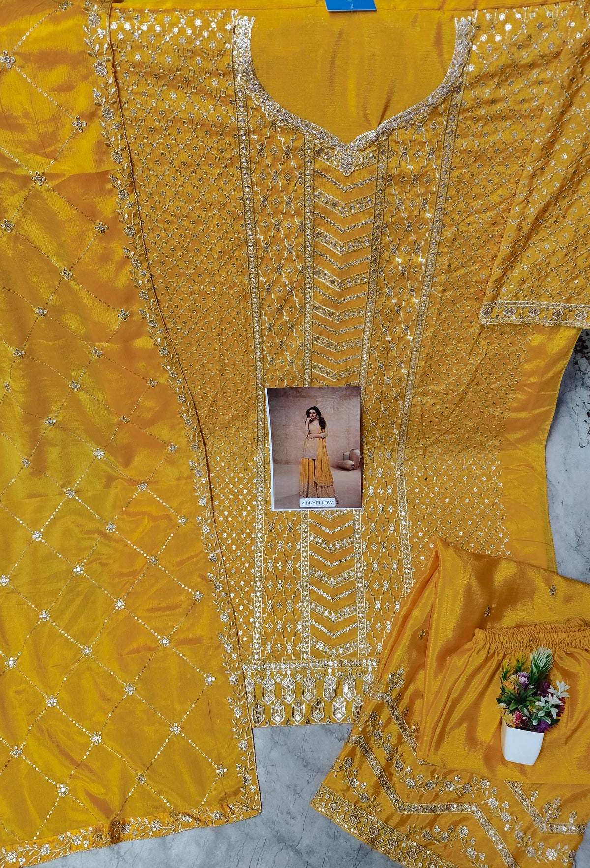 Festival Wear Heavy Chinon Sequence Embroidery Beautiful Semi-Stitched Sharara Suit Material Pakistani Salwar Suit Material