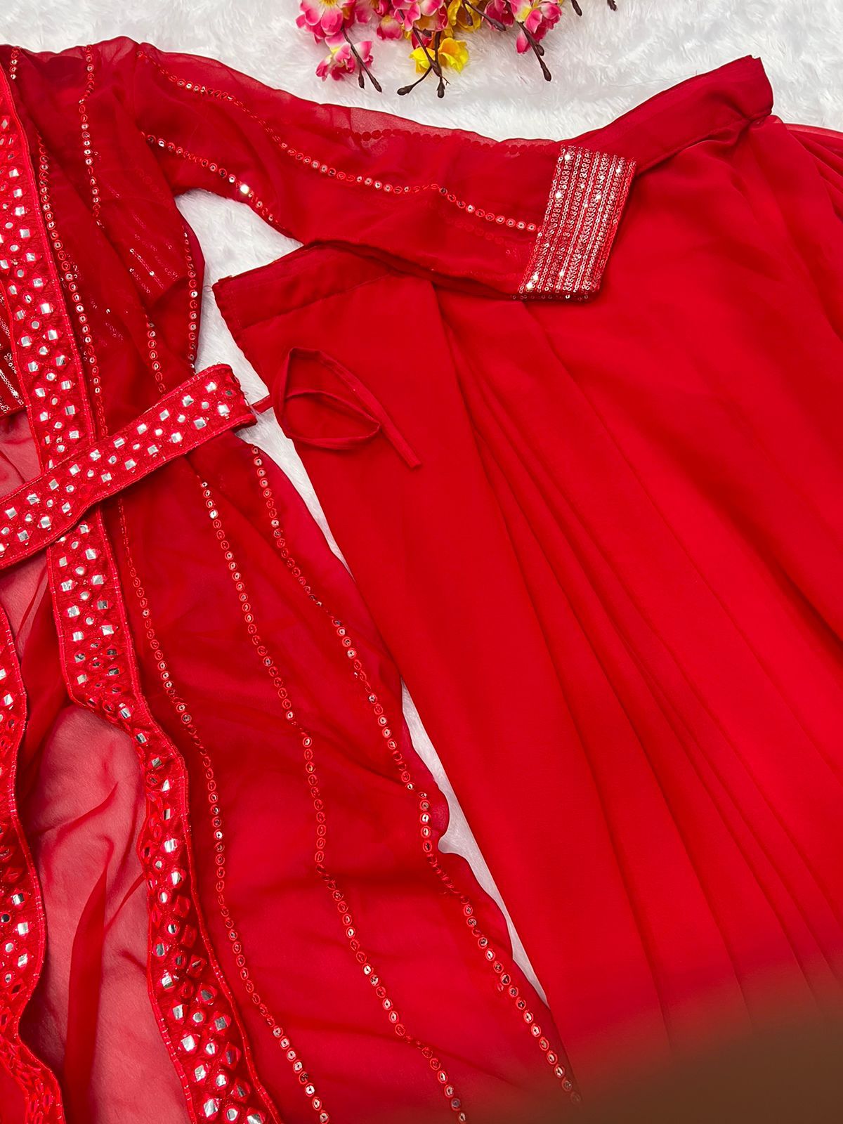Divinely Red Color Brand New Sequence Embellished Party Wear Saree By Dealbazaars
