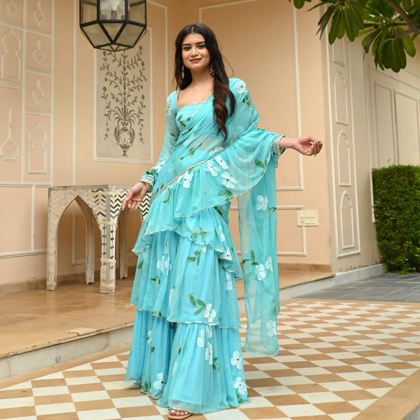 NEW DESIGNER PARTY WEAR LAHENGA SAREE WITH STICH CHOLI WITH EMBROIDERY WORK