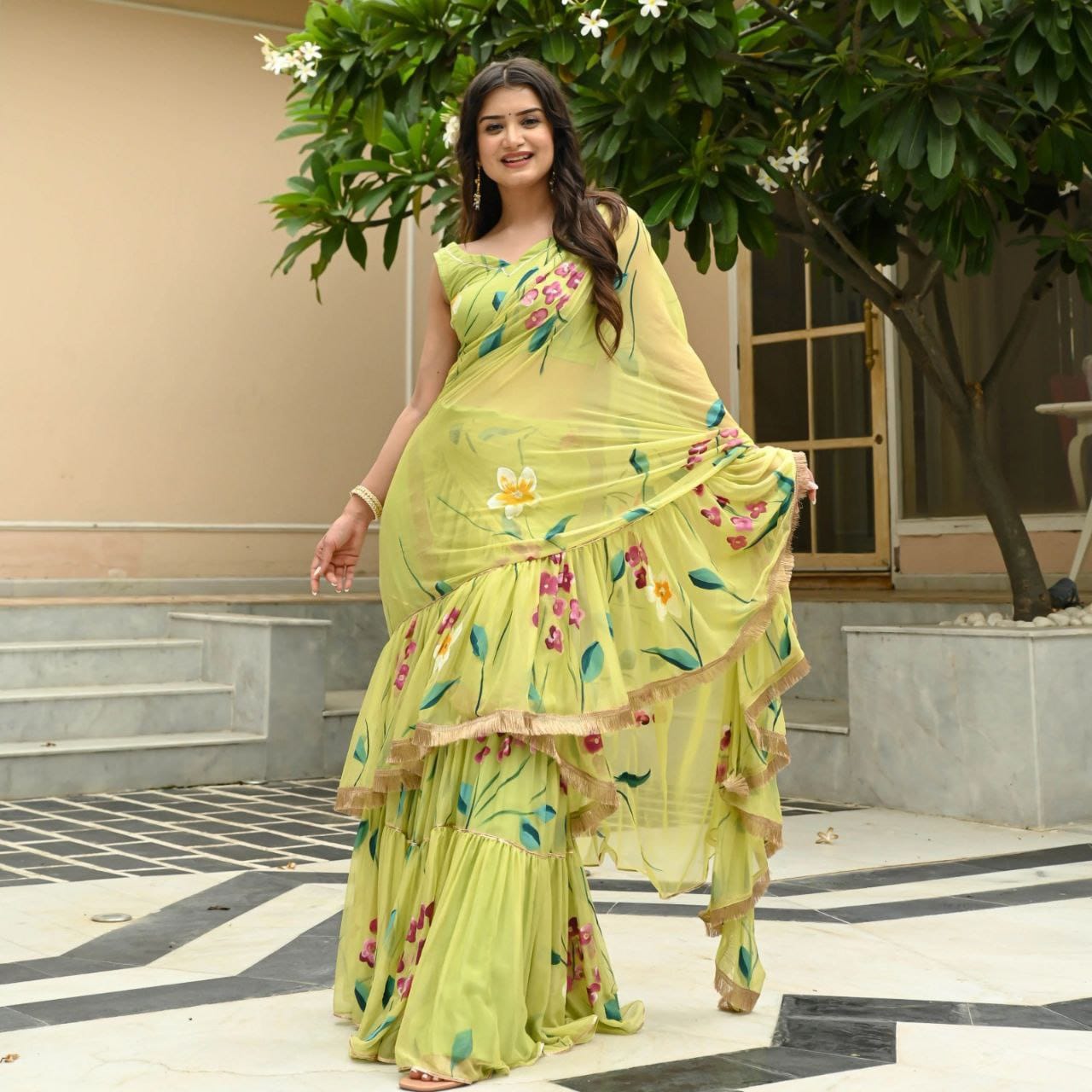 NEW DESIGNER PARTY WEAR LAHENGA SAREE WITH STICH CHOLI WITH EMBROIDERY WORK