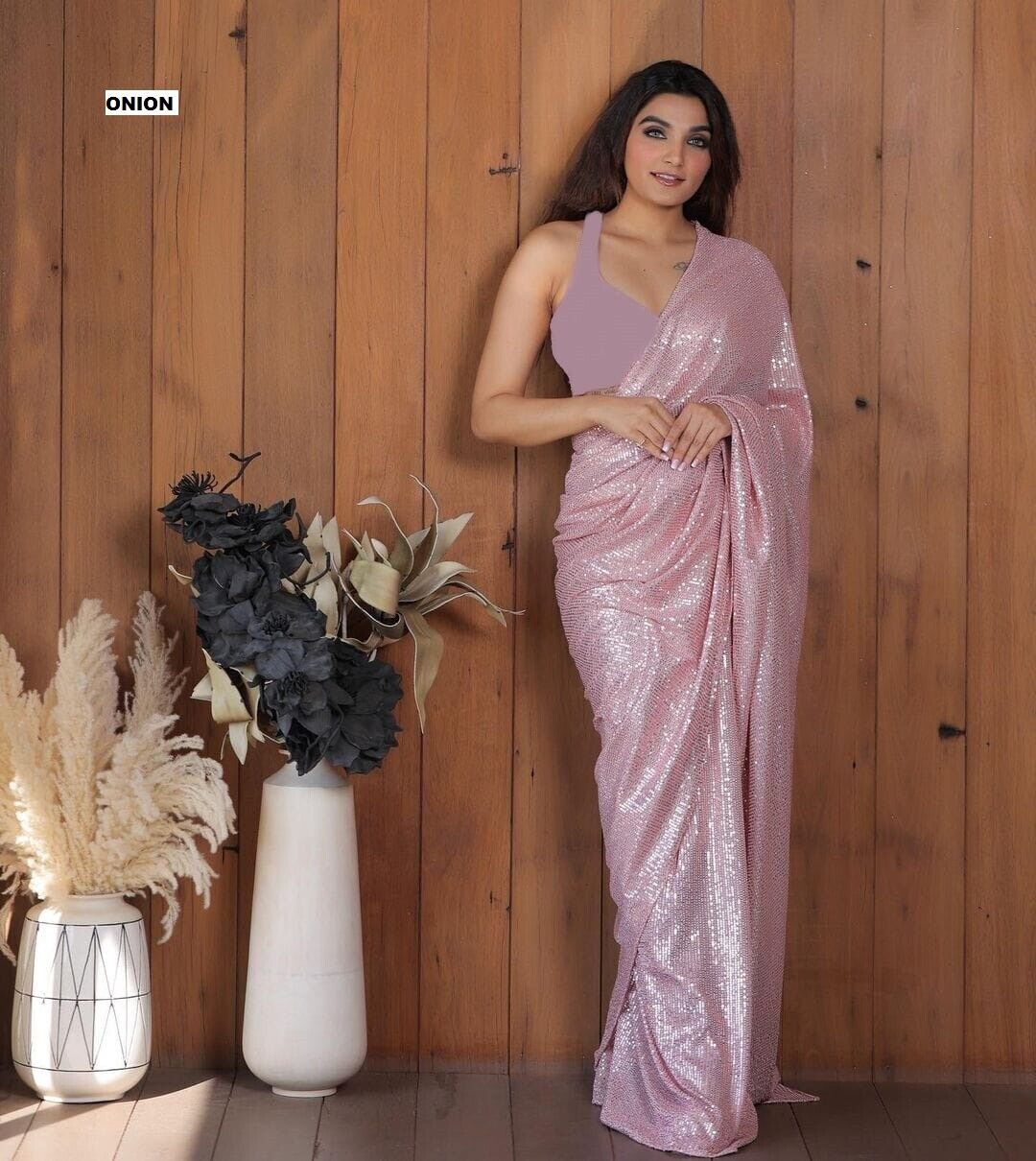 SEQUINS RANI NEW BLOCK BUSTER BOLLYWOOD 3MM EMBROIDERY DOUBLE SEQUINS WORK PARTYWEAR SAREE FOR WOMEN'S