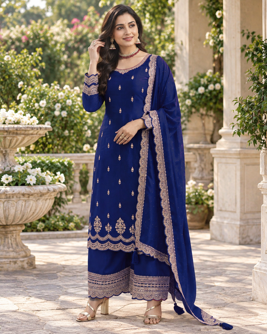 Pakistani Dress for Women Chinon Coding Sequence Embroidery Work Wonderful Semi-Stitched Plazzo Suit Material