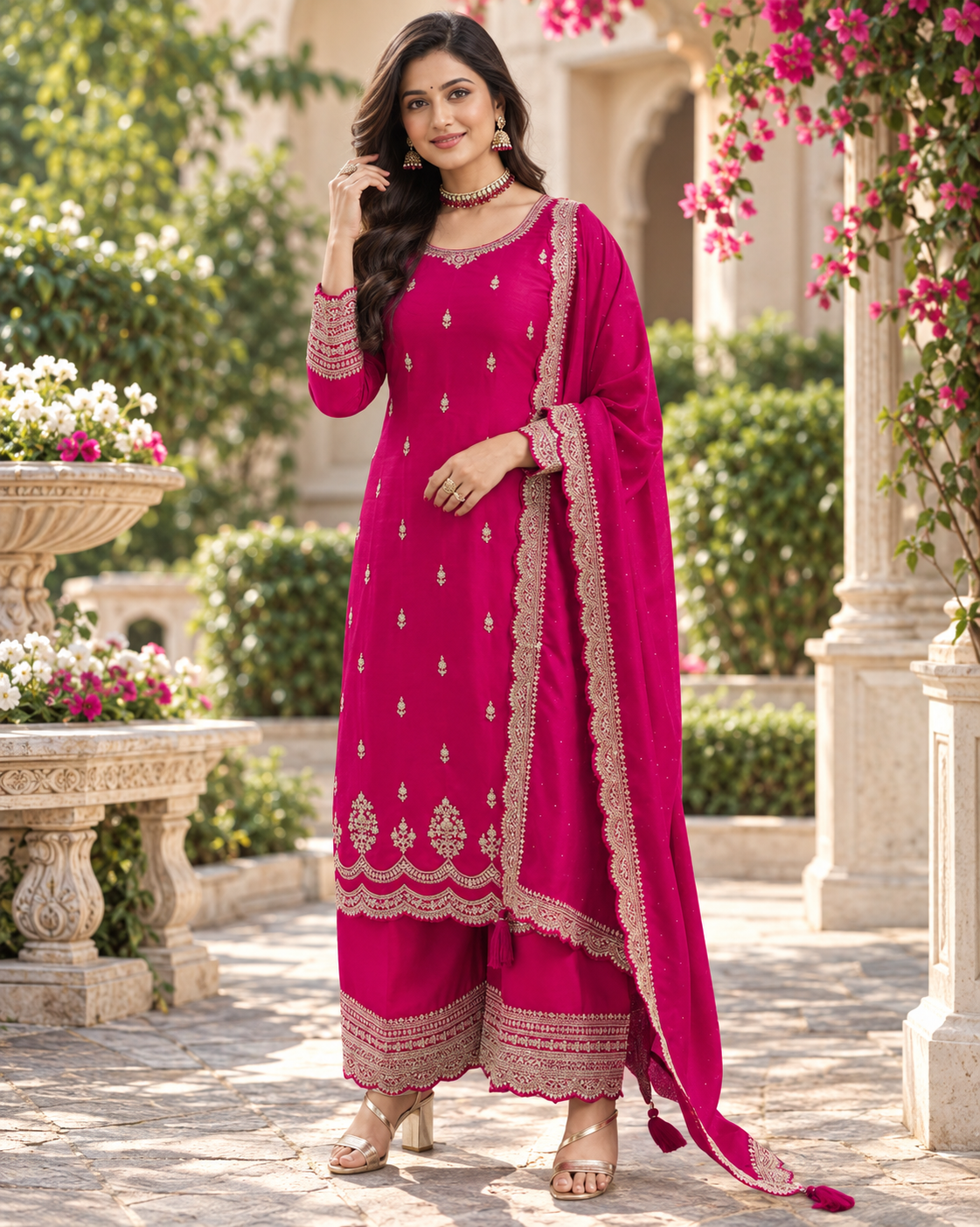 Pakistani Dress for Women Chinon Coding Sequence Embroidery Work Wonderful Semi-Stitched Plazzo Suit Material