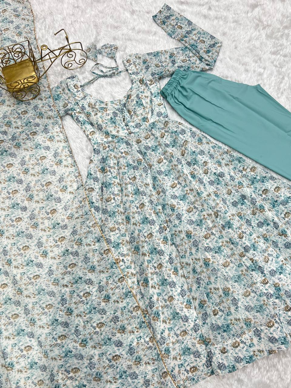 PURE CHIFFON FLORAL PRINT FABRIC FULLY FLAIR ANARKALI, WITH DUPPTA SET, PENT READY TO WEAR