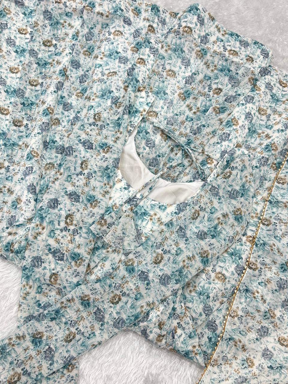 PURE CHIFFON FLORAL PRINT FABRIC FULLY FLAIR ANARKALI, WITH DUPPTA SET, PENT READY TO WEAR