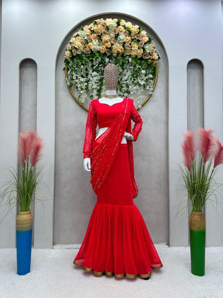 Women's Premium Designer Party Wear Georgette Ready To Wear Lehenga Saree