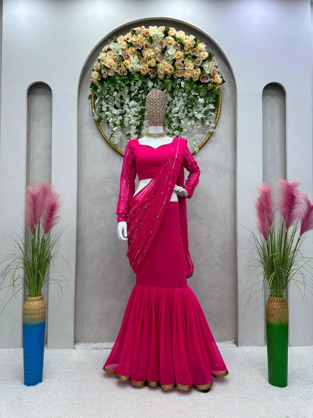 Women's Premium Designer Party Wear Georgette Ready To Wear Lehenga Saree