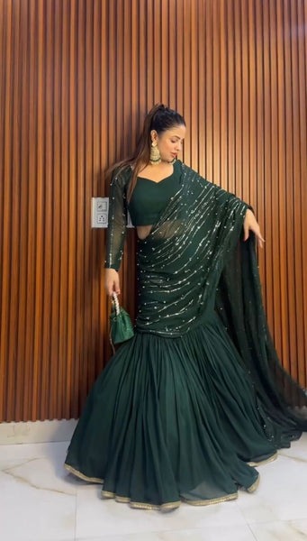 Women's Premium Designer Party Wear Georgette Ready To Wear Lehenga Saree