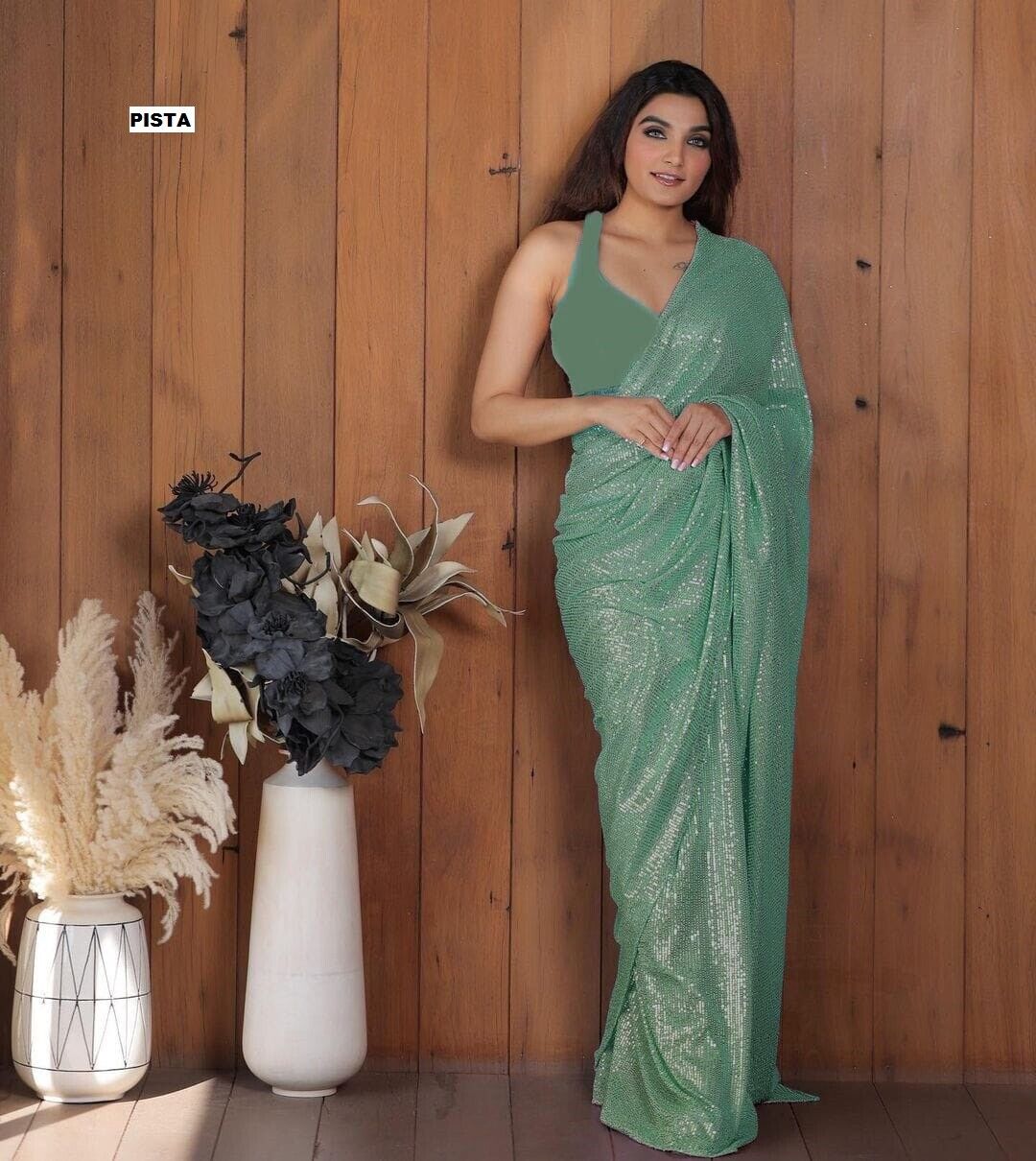 SEQUINS RANI NEW BLOCK BUSTER BOLLYWOOD 3MM EMBROIDERY DOUBLE SEQUINS WORK PARTYWEAR SAREE FOR WOMEN'S