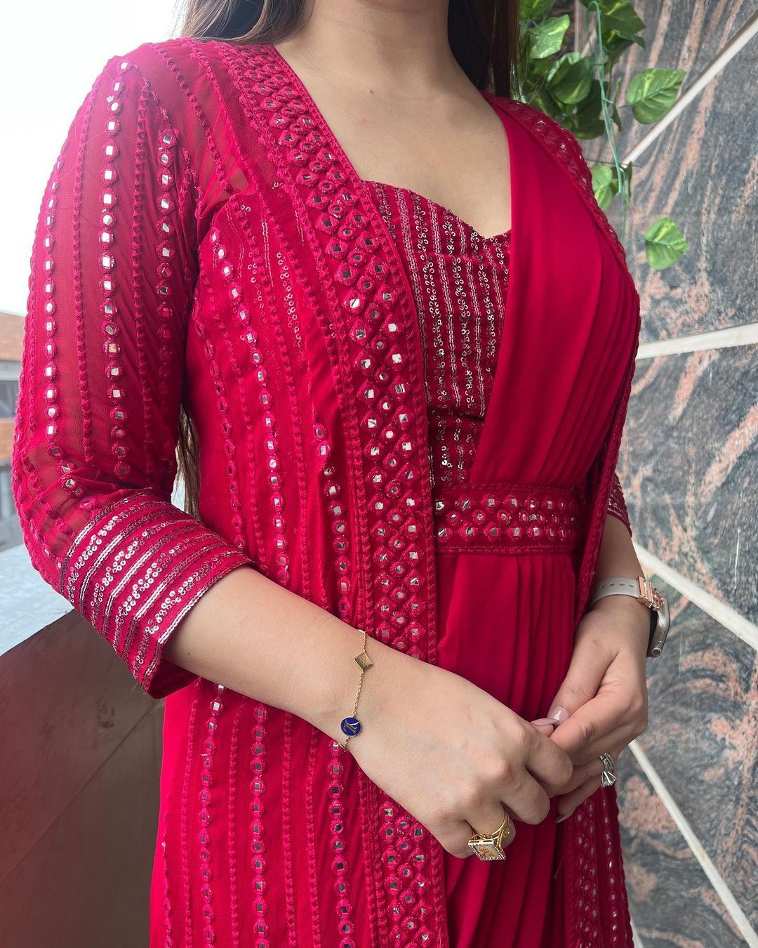 Divinely Red Color Brand New Sequence Embellished Party Wear Saree By Dealbazaars