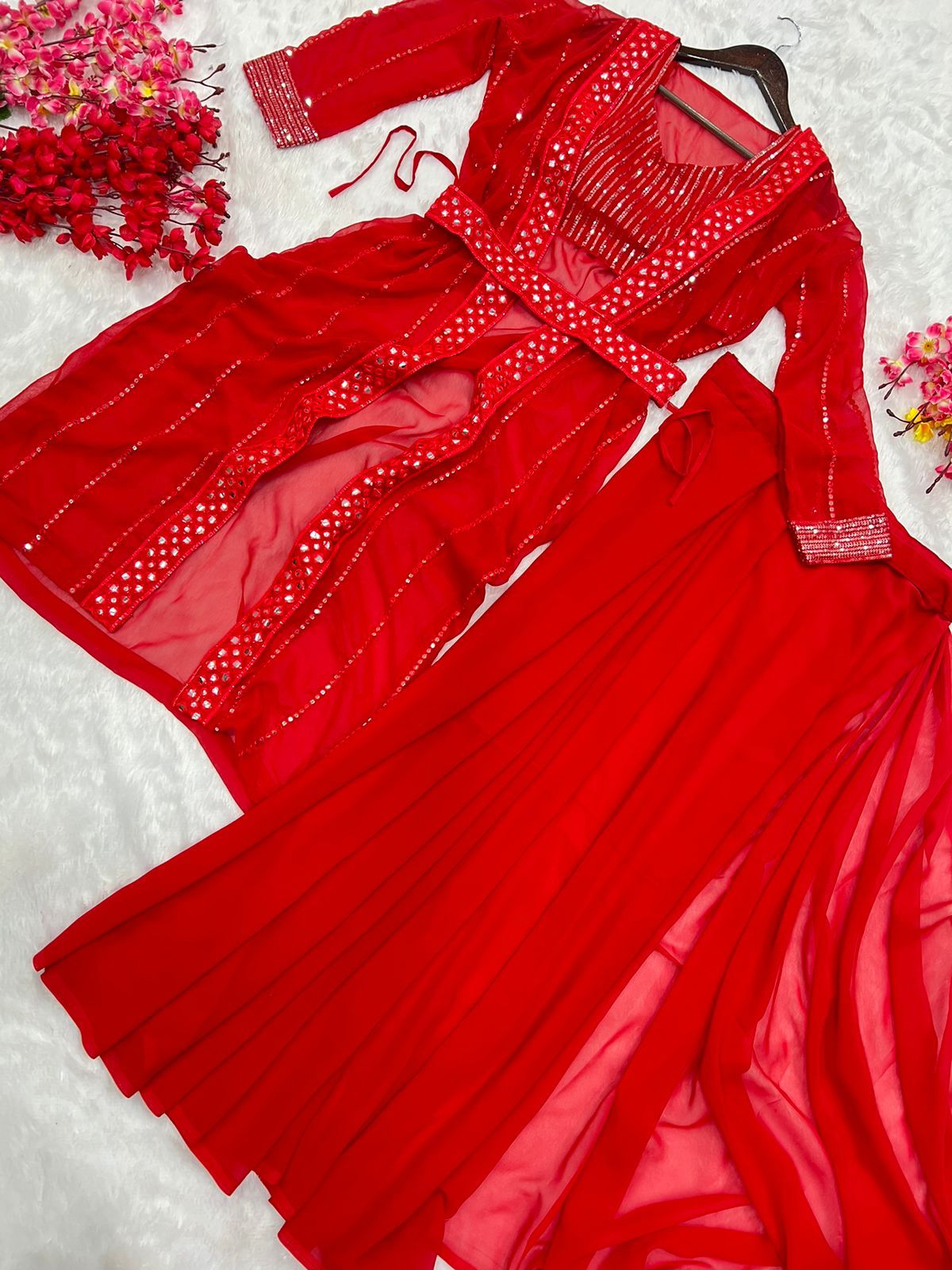 Divinely Red Color Brand New Sequence Embellished Party Wear Saree By Dealbazaars
