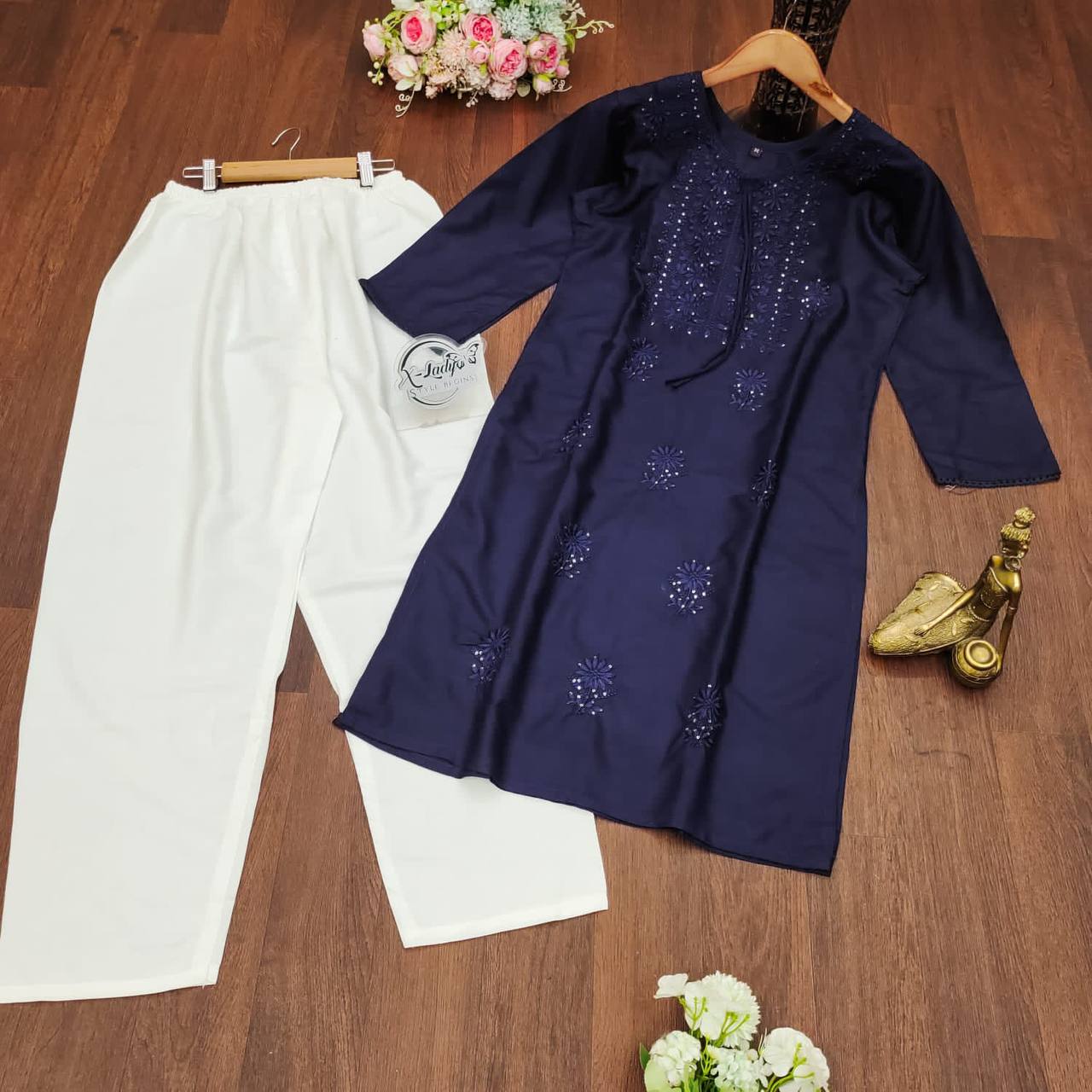 Sequence Embroidery Work Kurti and Pant