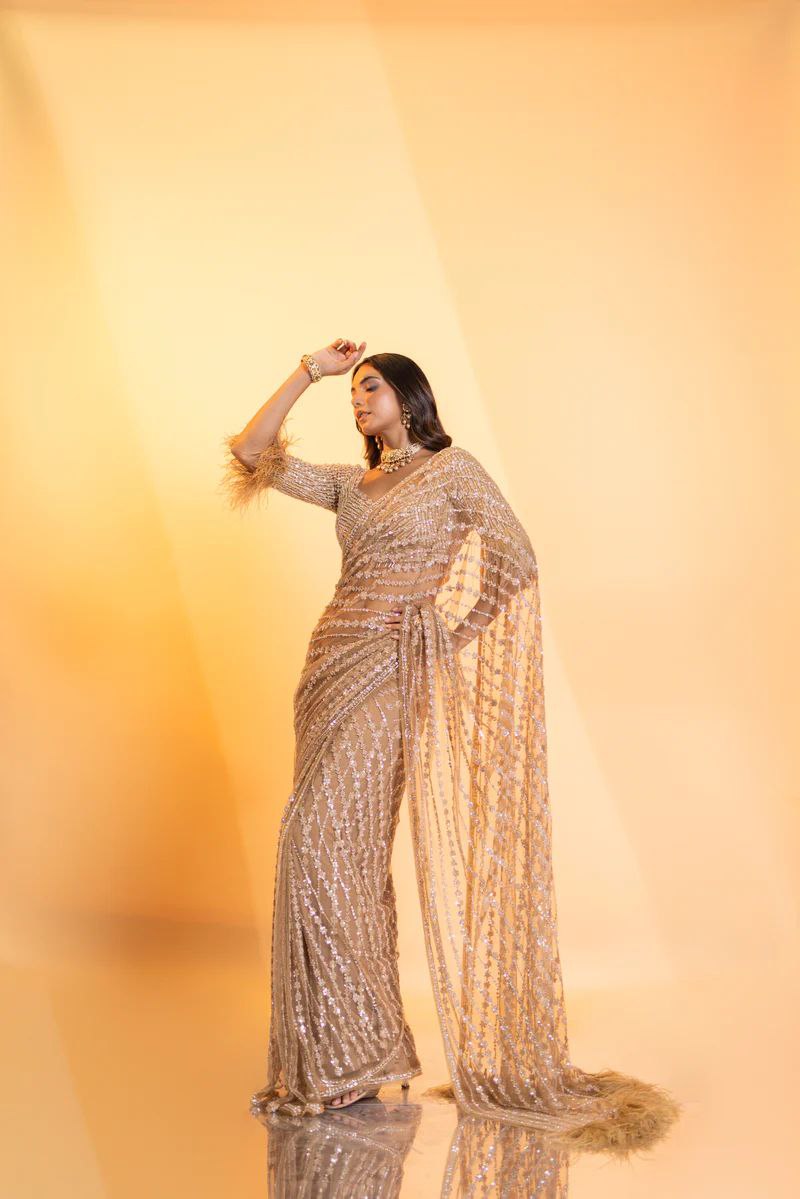 Indian Wedding Saree Heavy Embroidery work Blouse Party Wear Saree For Women And Girls