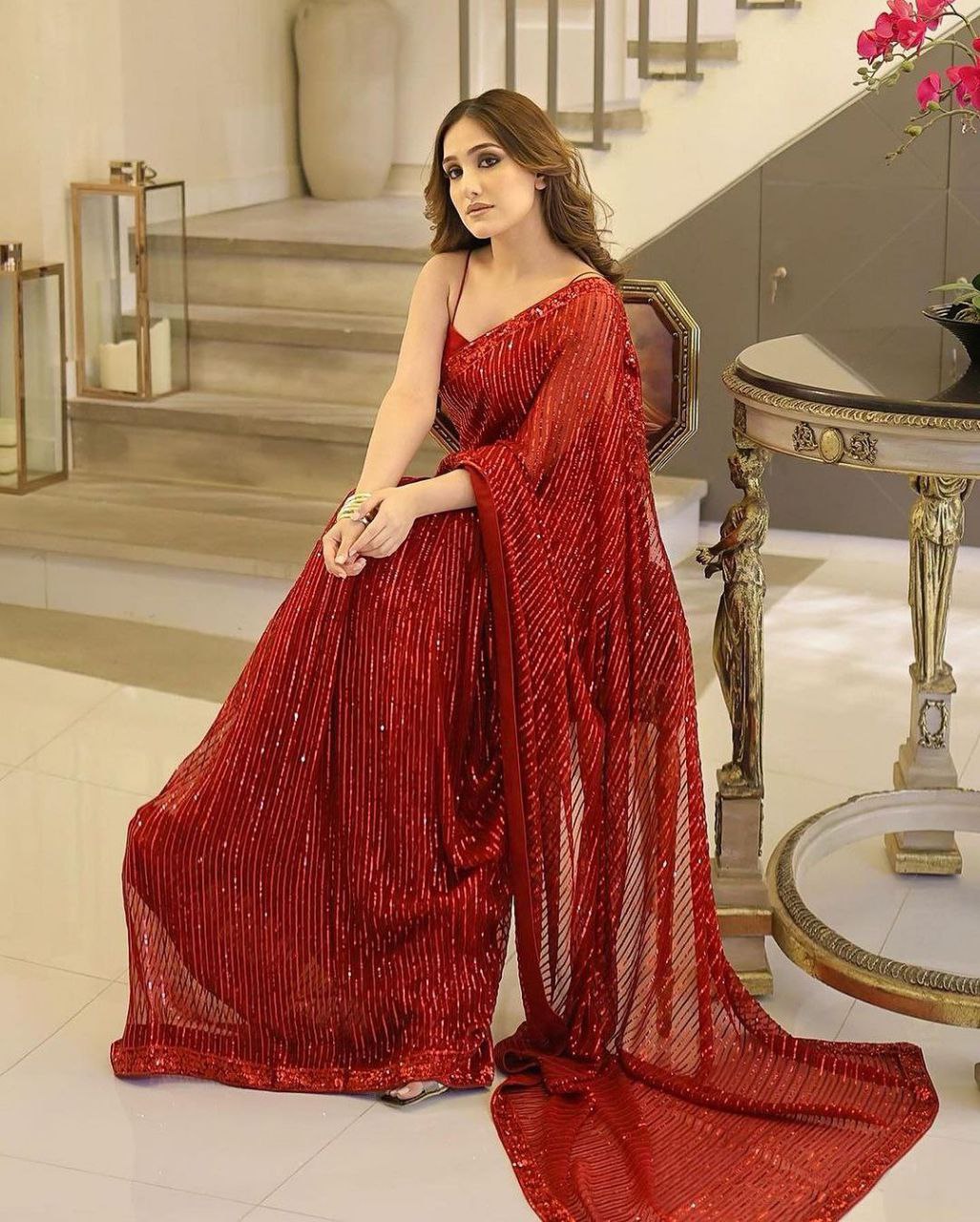 Party Wear Full Sequence Work Saree with Blouse Indian Function Wear Bollywood Saree