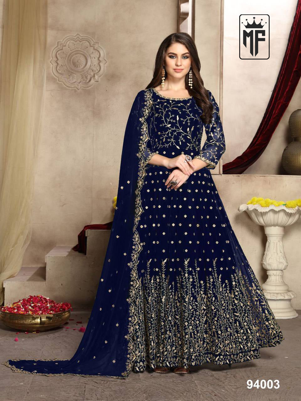 Eid Anarkali Suit Gold Embroidery Georgette Anarkali Abaya Style Suit