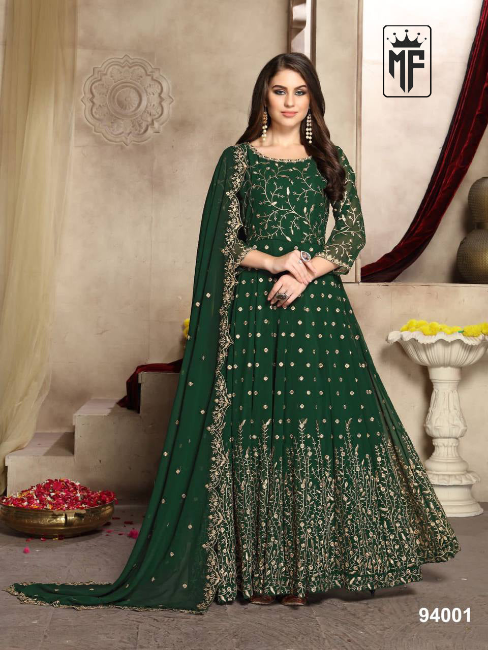 Eid Anarkali Suit Gold Embroidery Georgette Anarkali Abaya Style Suit