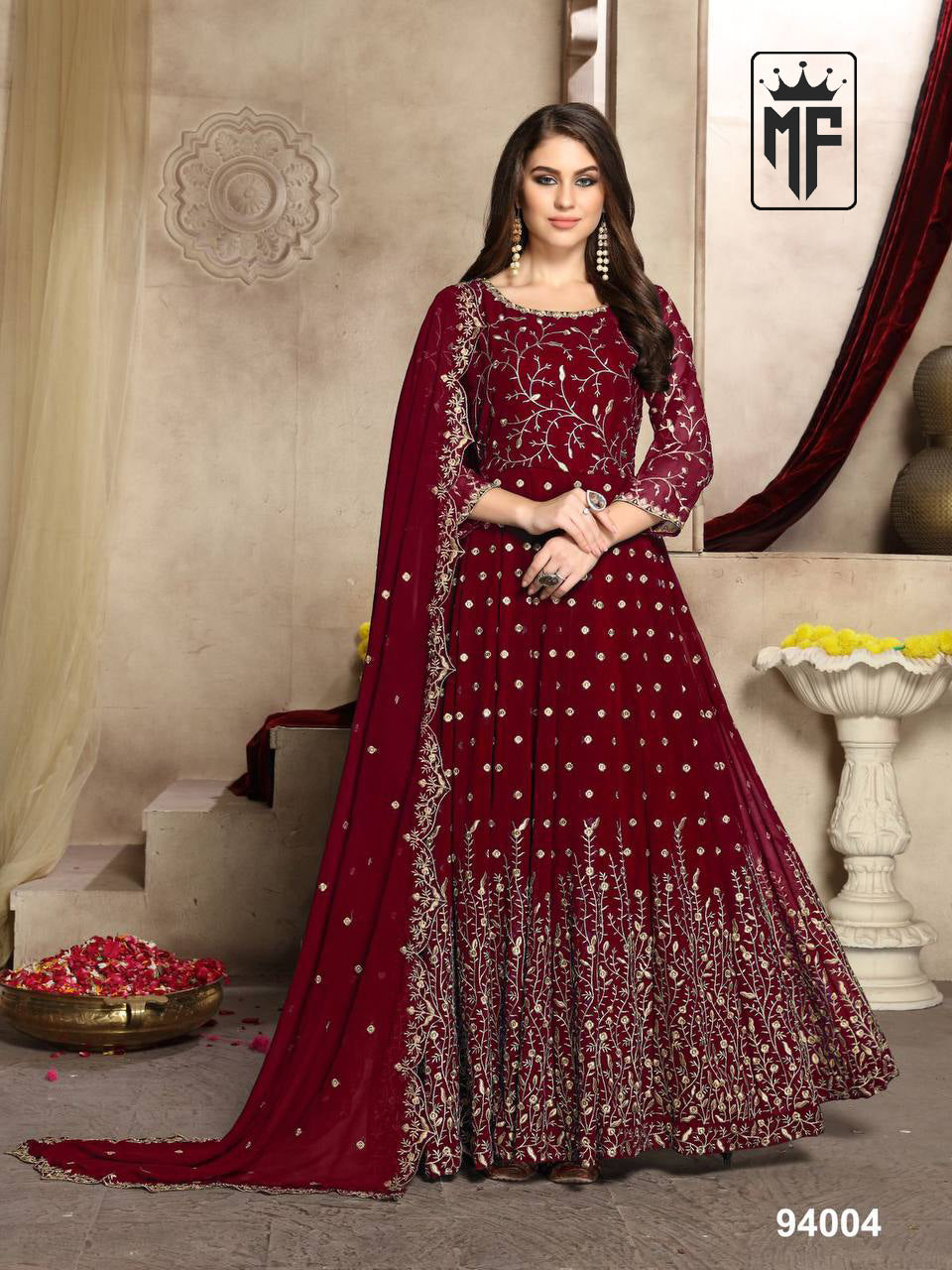 Eid Anarkali Suit Gold Embroidery Georgette Anarkali Abaya Style Suit