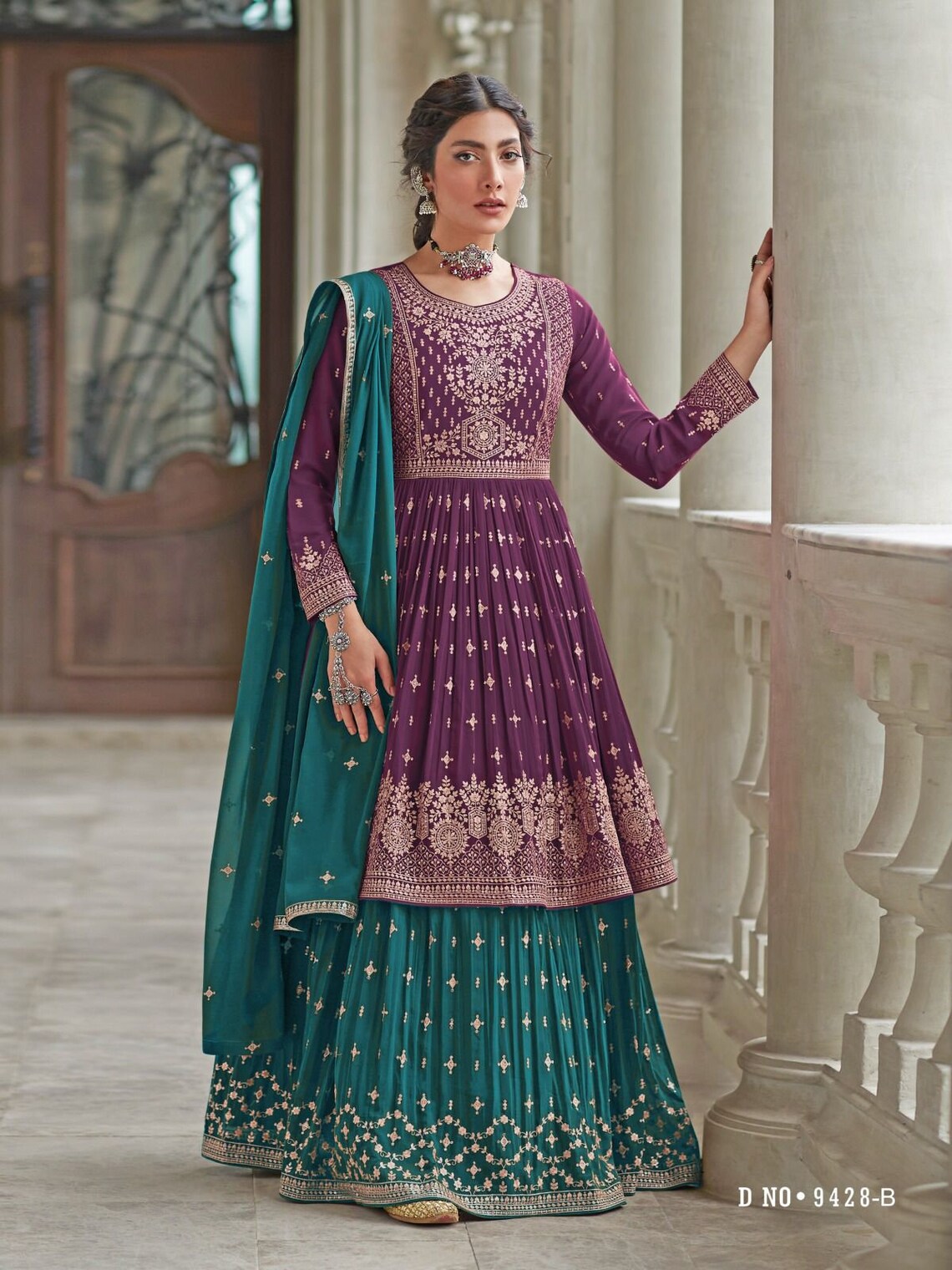 Pakistani Salwar Suit Dress Anarkali Style Round Flair Sharara Lehenga Suits Women Wear Embroidery Work with Salwar Kameez Dupatta Dress