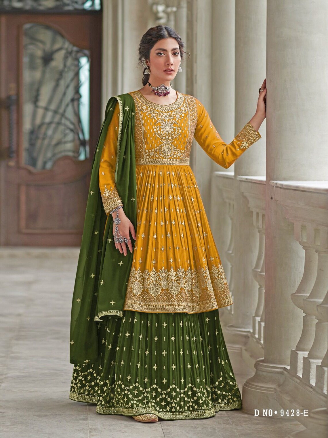 Pakistani Salwar Suit Dress Anarkali Style Round Flair Sharara Lehenga Suits Women Wear Embroidery Work with Salwar Kameez Dupatta Dress