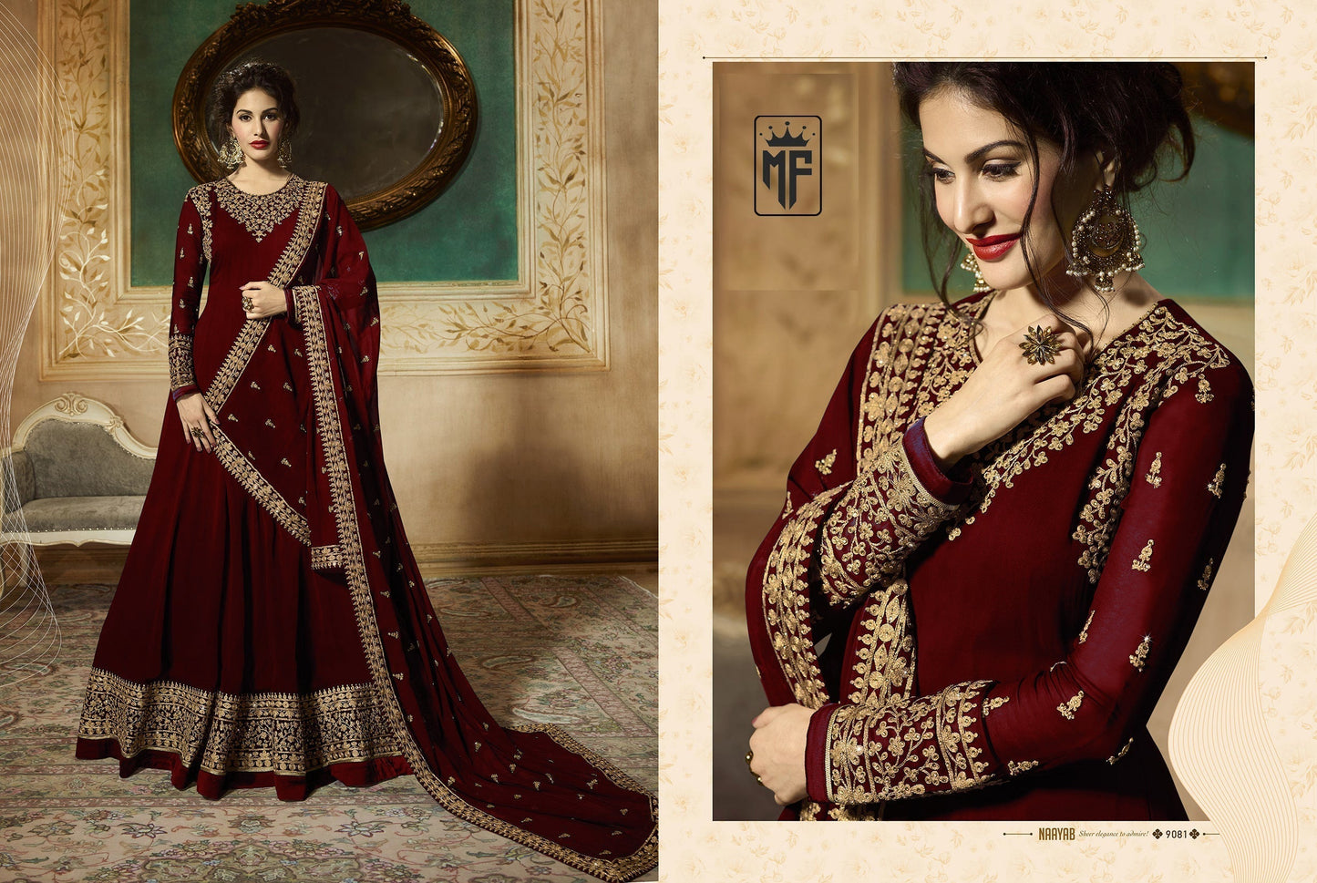Wine Indian Stylish Designer Bollywood Party Wear Anarkali Salwar Suit Dress Material Unstitched For Women