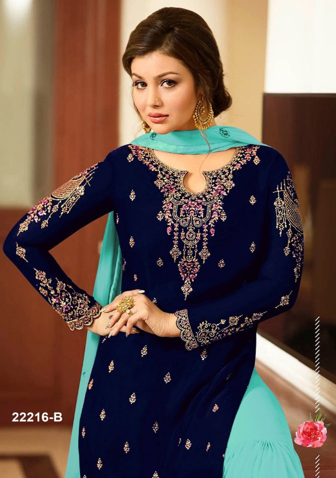 Green Designer Georgette Pakistani Style Salwar Kameez Wedding Party Wear Anarkali Suit With Palazzo Salwar Suit For Women