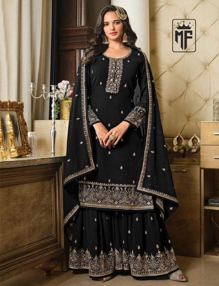 Partywear Palazzo Suit With Heavy Sequins Embroidered Faux Georgette Fabric