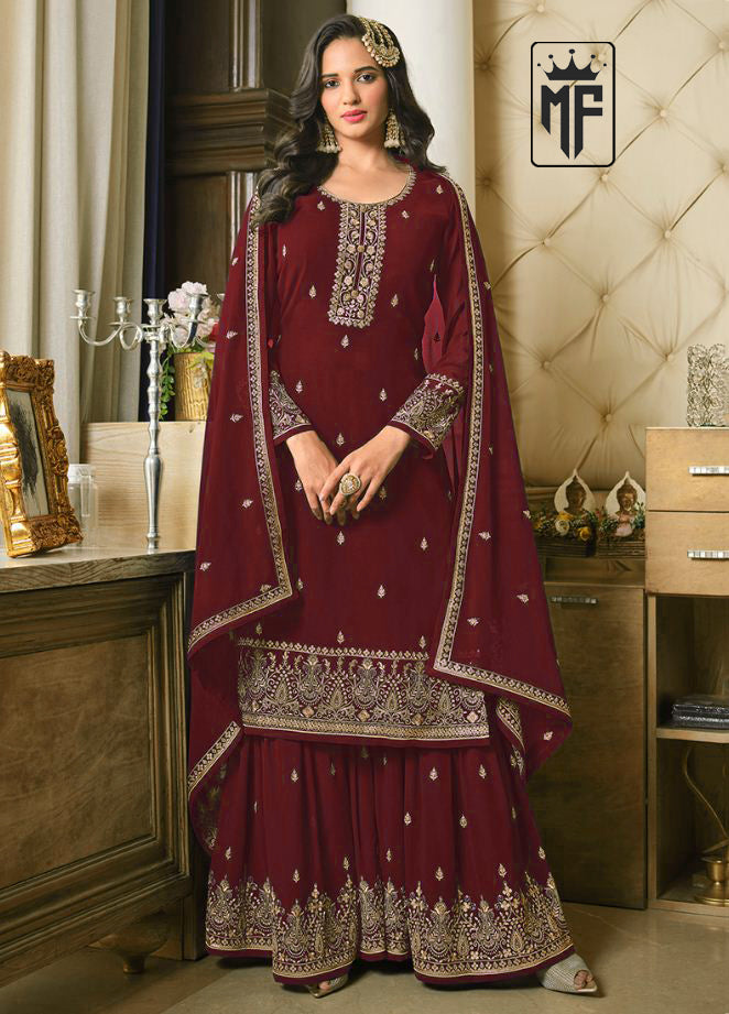 Partywear Palazzo Suit With Heavy Sequins Embroidered Faux Georgette Fabric