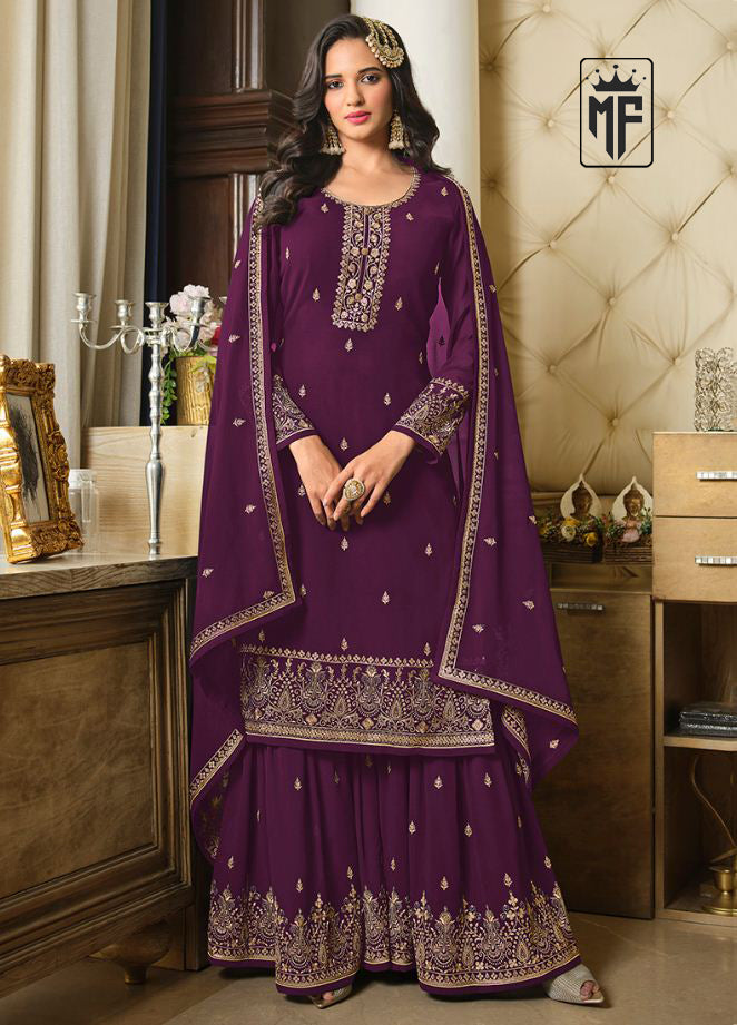 Partywear Palazzo Suit With Heavy Sequins Embroidered Faux Georgette Fabric