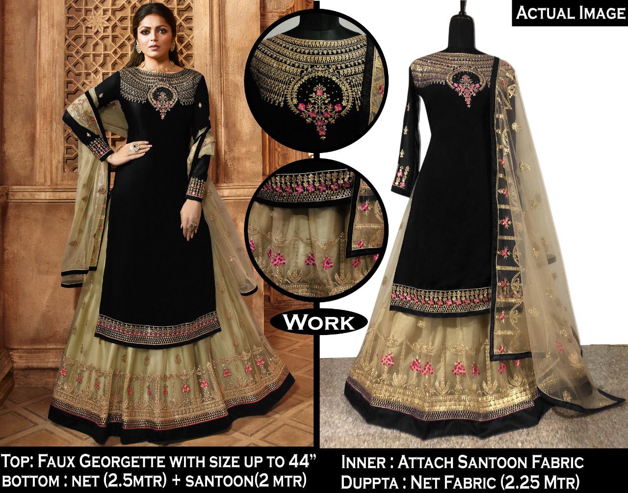 Wine Designer Georgette Butterfly Net Ghaghara Style Salwar Suit By Dealbazaars For Womens