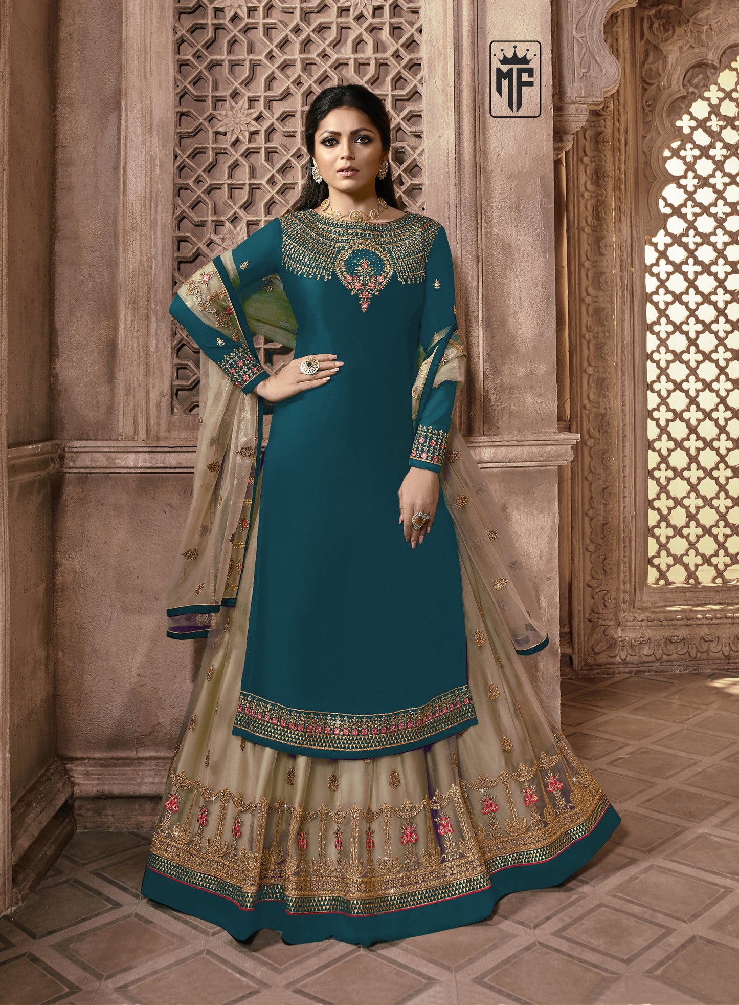 Black Designer Georgette Butterfly Net Ghaghara Style Salwar Suit By Dealbazaars For Womens