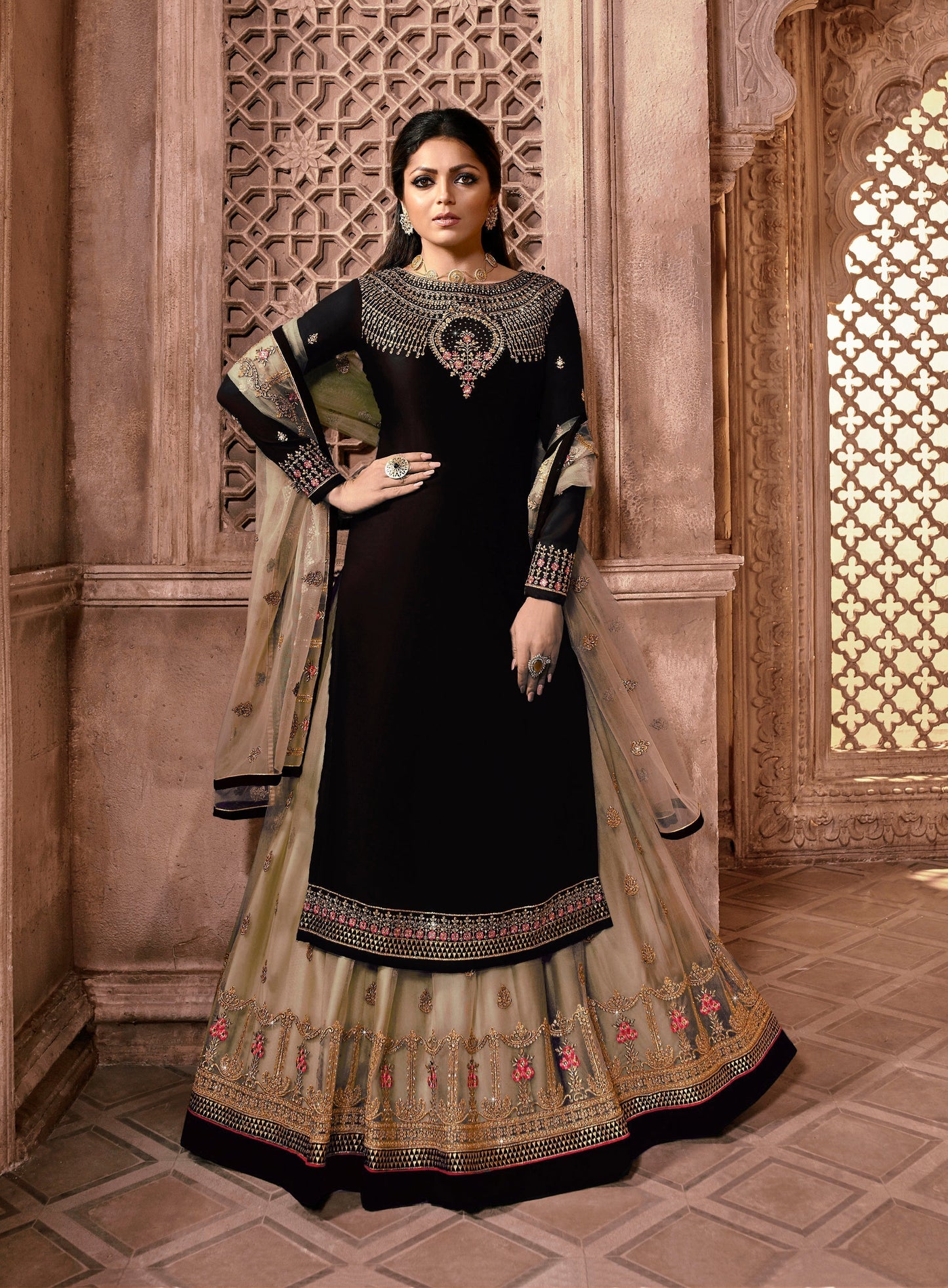 Maroon Designer Georgette Butterfly Net Ghaghara Style Salwar Suit By Dealbazaars For Womens