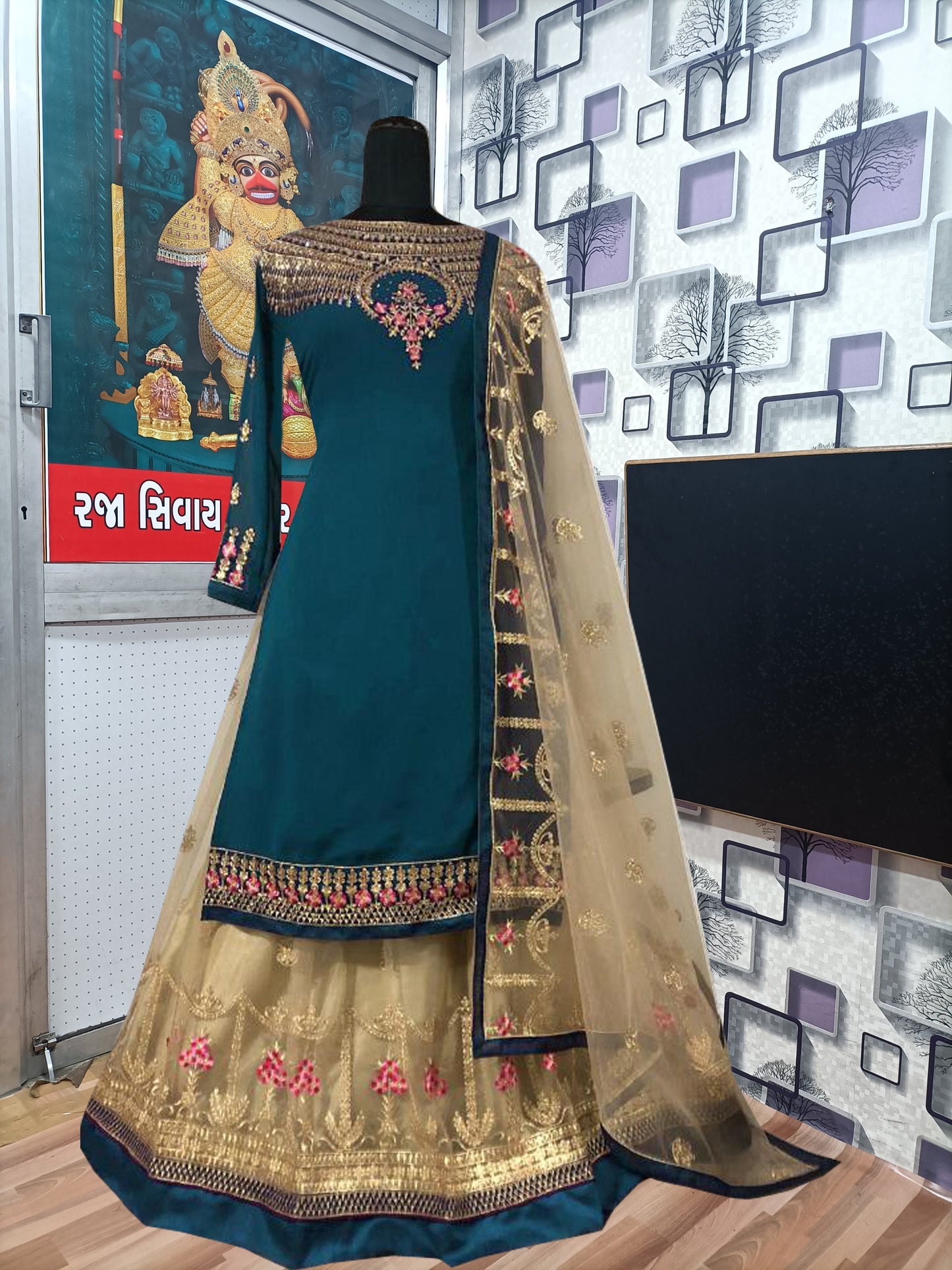 Wine Designer Georgette Butterfly Net Ghaghara Style Salwar Suit By Dealbazaars For Womens